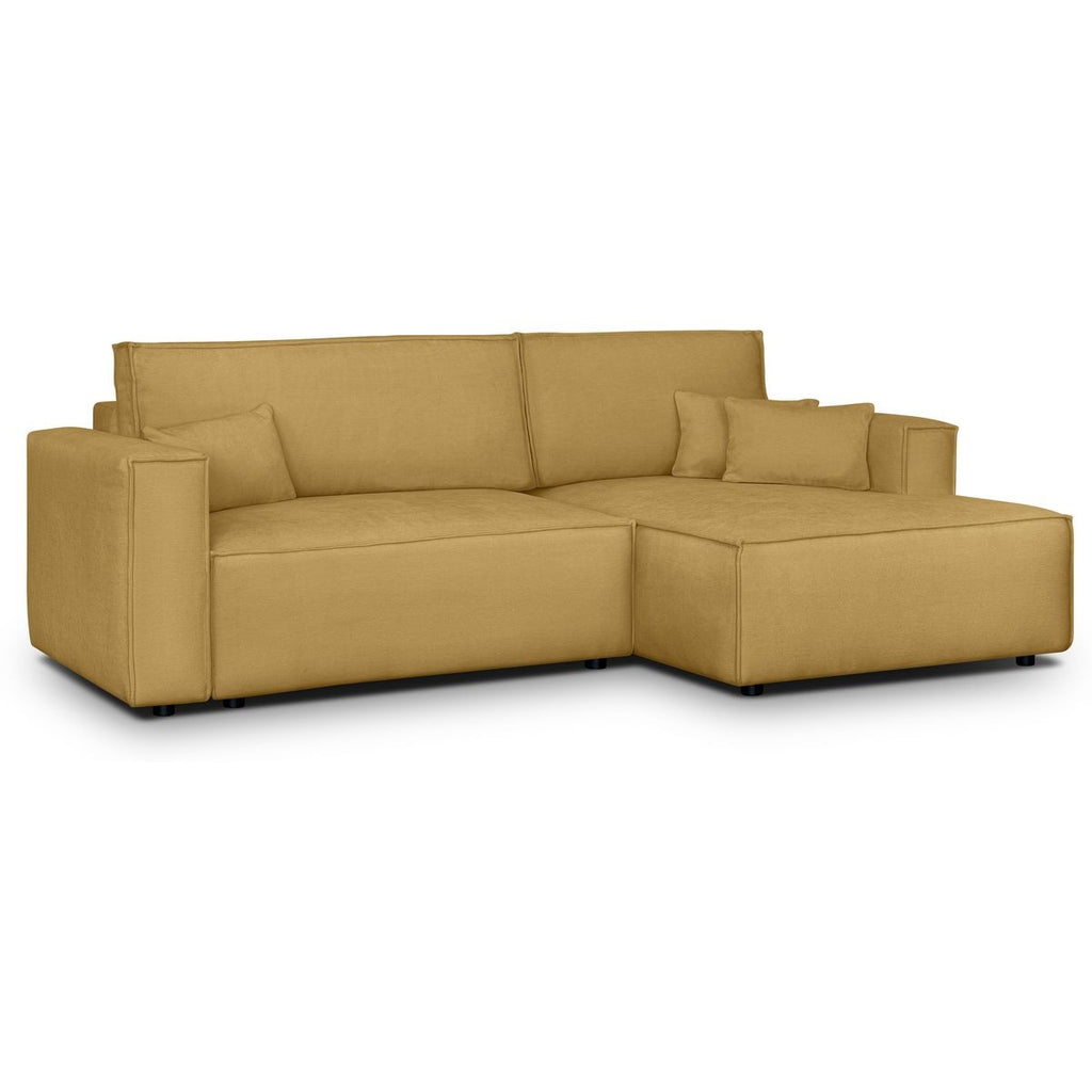 Asti - Canapé d'Angle à Droite Convertible 3 Places en Tissu Chenille - Jaune Moutarde