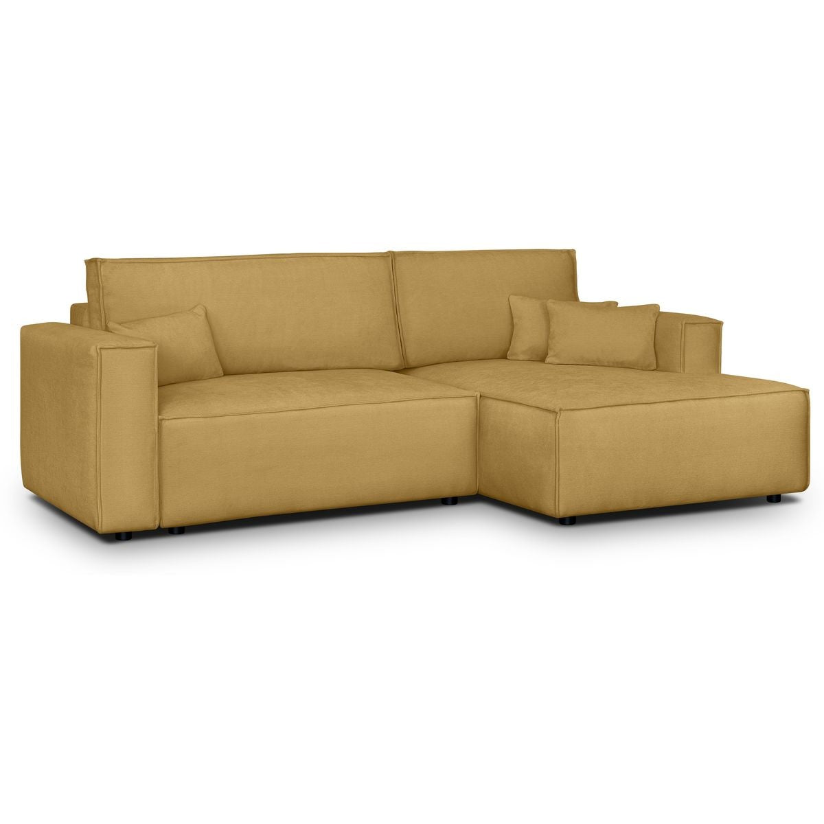 Asti - Canapé d'Angle à Droite Convertible 3 Places en Tissu Chenille - Jaune Moutarde