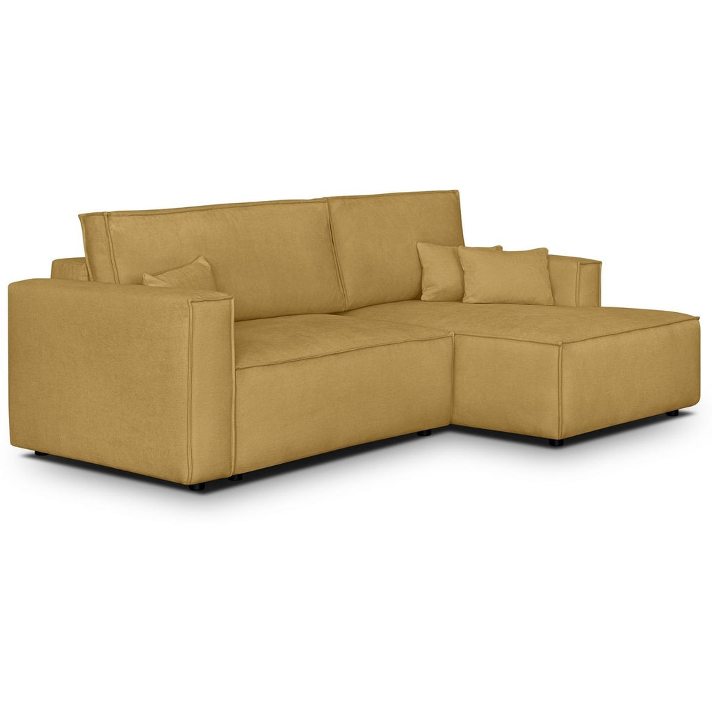 Asti - Canapé d'Angle à Droite Convertible 3 Places en Tissu Chenille - Jaune Moutarde