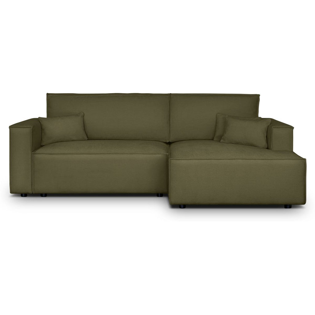 Asti - Canapé d'Angle à Droite Convertible 3 Places en Tissu Chenille - Vert Kaki