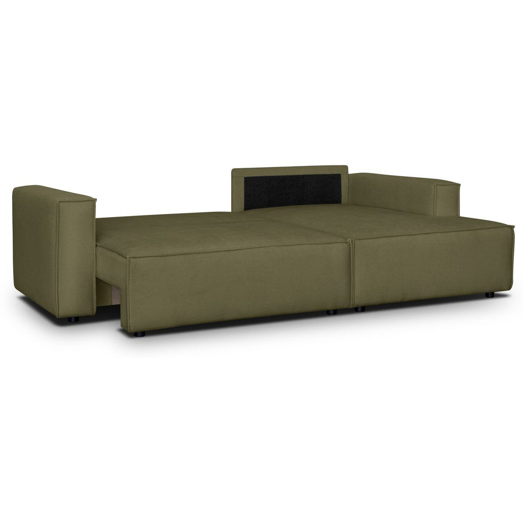 Asti - Canapé d'Angle à Droite Convertible 3 Places en Tissu Chenille - Vert Kaki