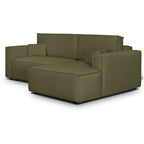 Asti - Canapé d'Angle à Droite Convertible 3 Places en Tissu Chenille - Vert Kaki
