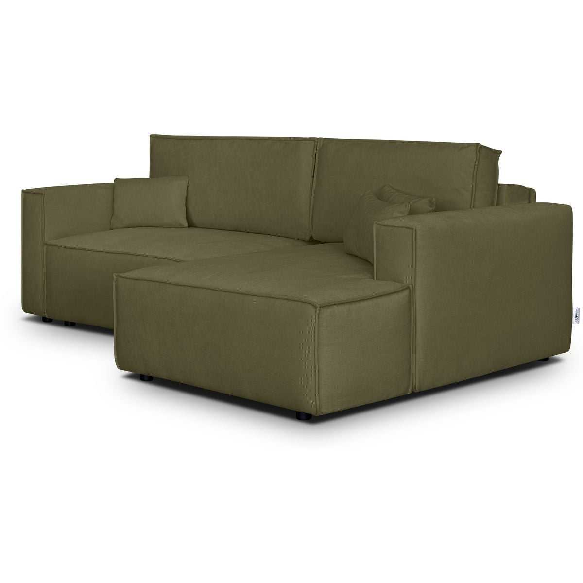 Asti - Canapé d'Angle à Droite Convertible 3 Places en Tissu Chenille - Vert Kaki