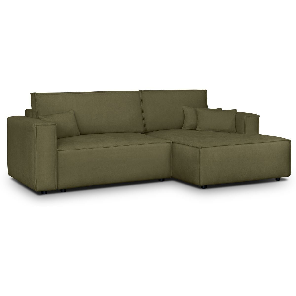 Asti - Canapé d'Angle à Droite Convertible 3 Places en Tissu Chenille - Vert Kaki