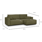 Asti - Canapé d'Angle à Droite Convertible 3 Places en Tissu Chenille - Vert Kaki