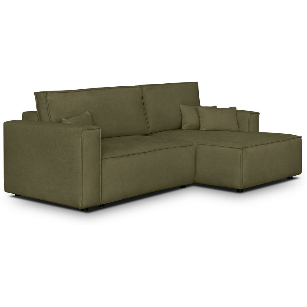 Asti - Canapé d'Angle à Droite Convertible 3 Places en Tissu Chenille - Vert Kaki