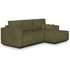 Asti - Canapé d'Angle à Droite Convertible 3 Places en Tissu Chenille - Vert Kaki