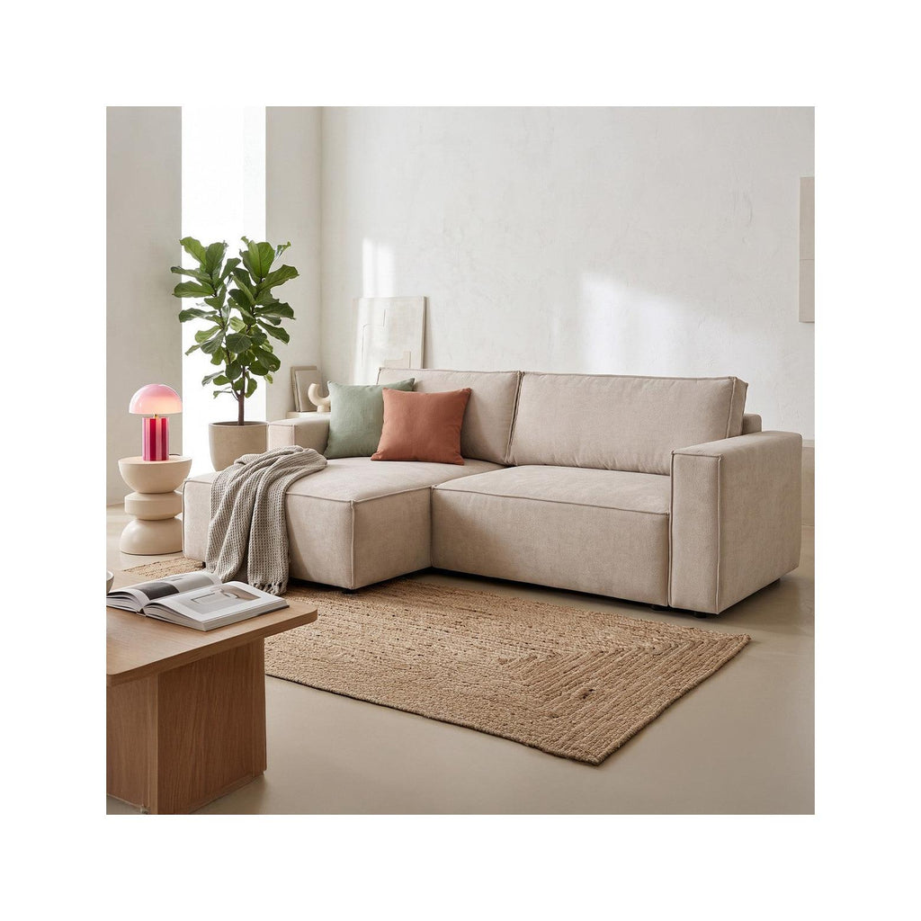 Asti - Canapé d'Angle à Gauche Convertible 3 Places en Tissu Chenille - Taupe