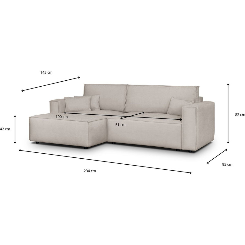 Asti - Canapé d'Angle à Gauche Convertible 3 Places en Tissu Chenille - Taupe