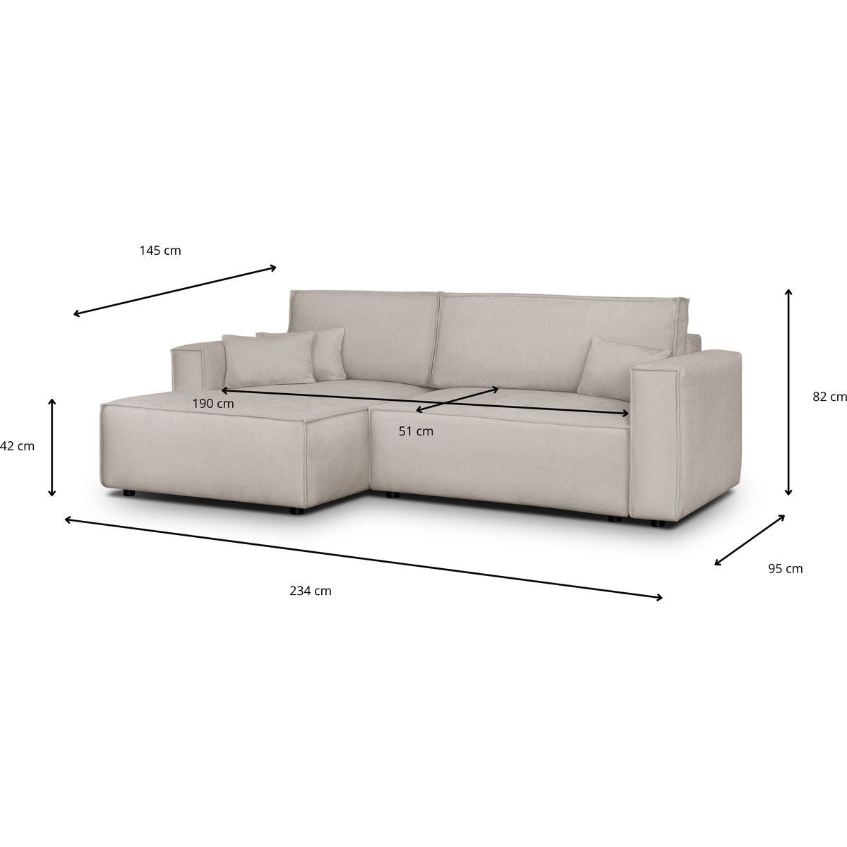 Asti - Canapé d'Angle à Gauche Convertible 3 Places en Tissu Chenille - Taupe
