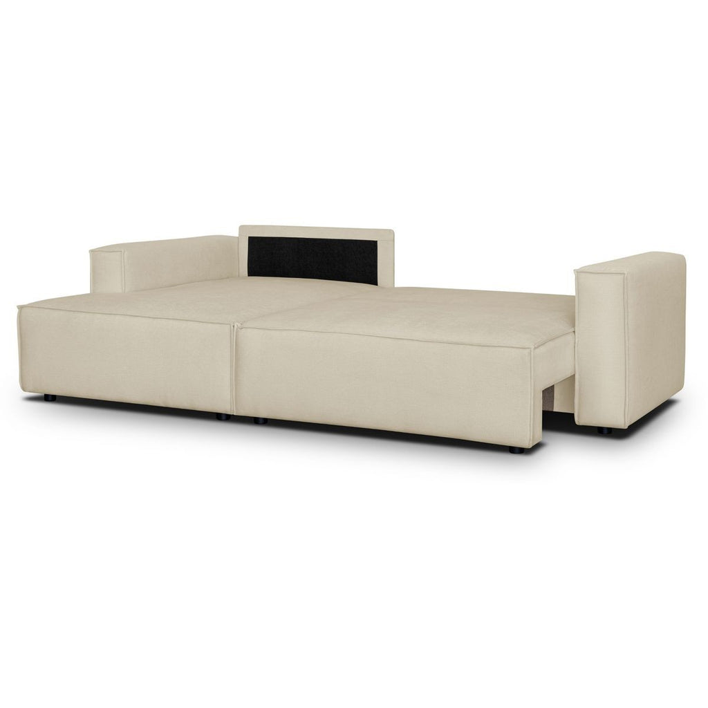 Asti - Canapé d'Angle à Gauche Convertible 3 Places en Tissu Chenille - Beige Foncé