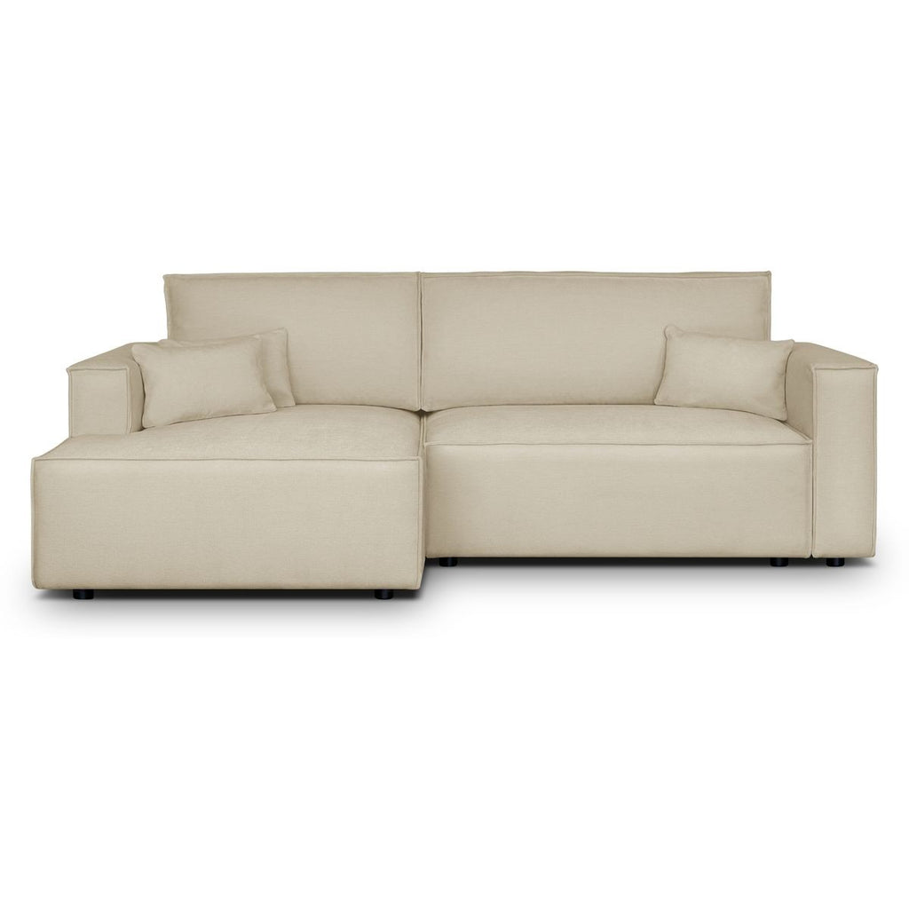 Asti - Canapé d'Angle à Gauche Convertible 3 Places en Tissu Chenille - Beige Foncé