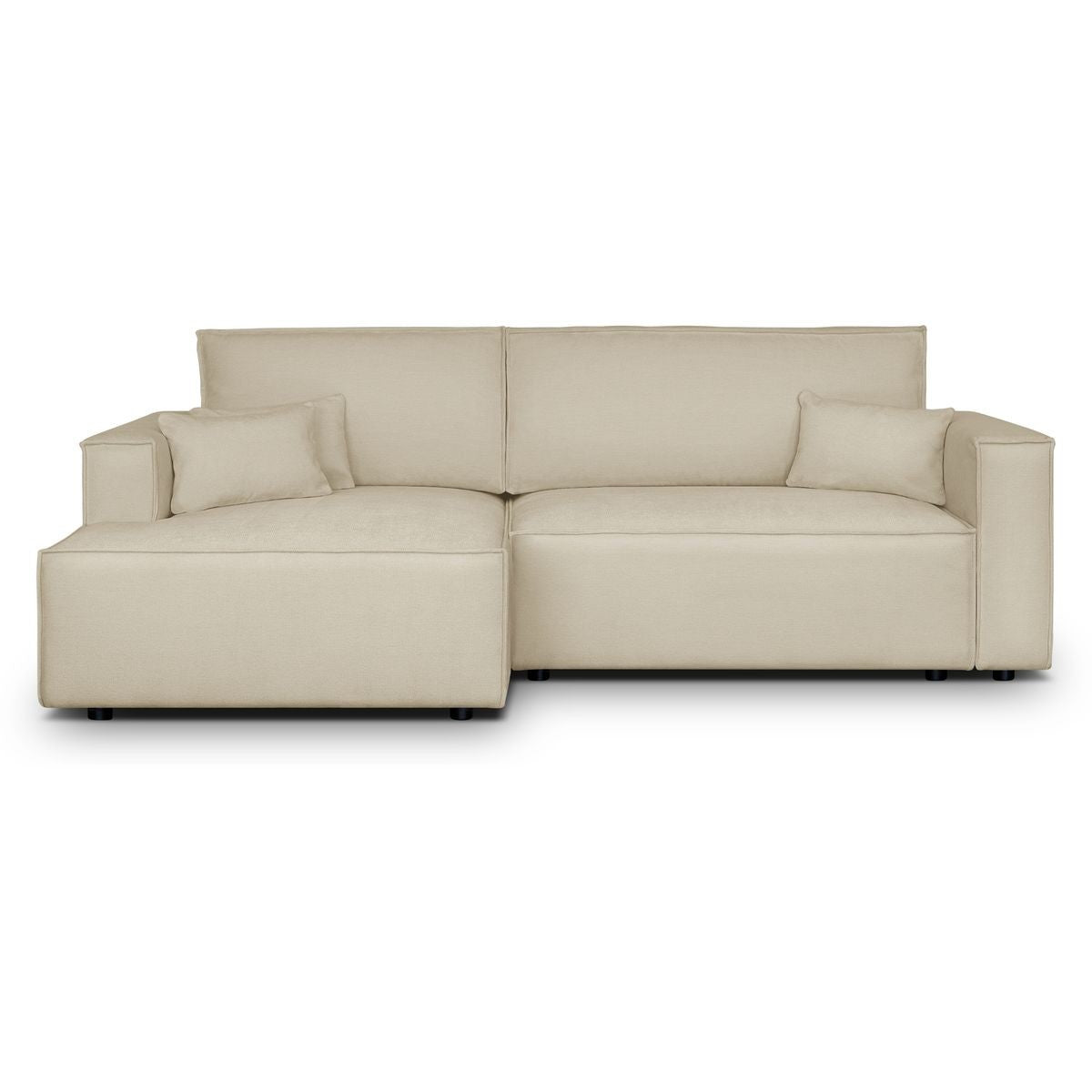 Asti - Canapé d'Angle à Gauche Convertible 3 Places en Tissu Chenille - Beige Foncé