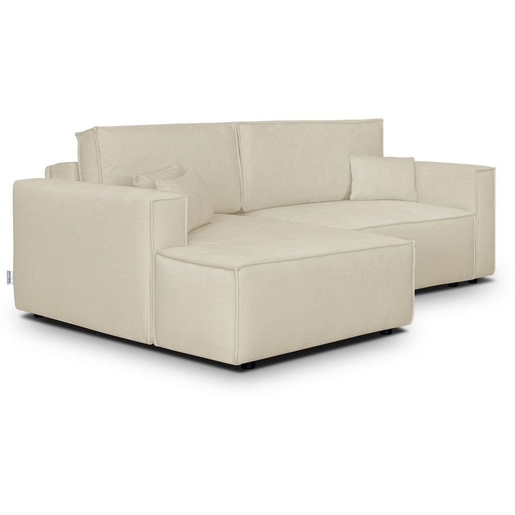 Asti - Canapé d'Angle à Gauche Convertible 3 Places en Tissu Chenille - Beige Foncé
