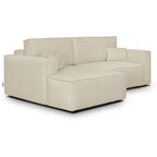 Asti - Canapé d'Angle à Gauche Convertible 3 Places en Tissu Chenille - Beige Foncé