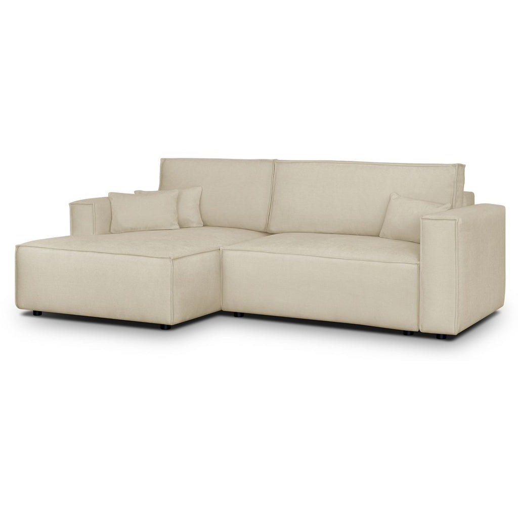 Asti - Canapé d'Angle à Gauche Convertible 3 Places en Tissu Chenille - Beige Foncé