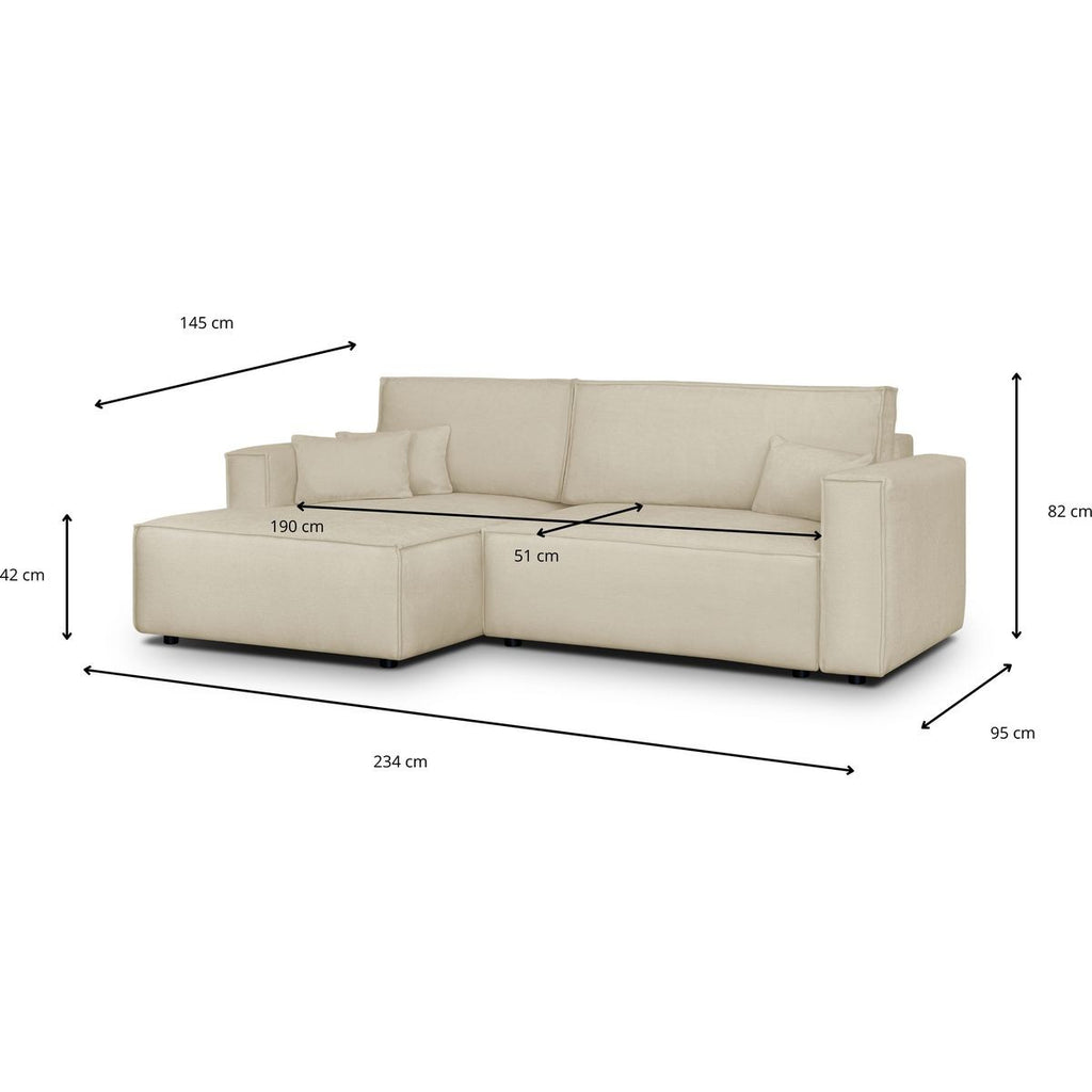 Asti - Canapé d'Angle à Gauche Convertible 3 Places en Tissu Chenille - Beige Foncé