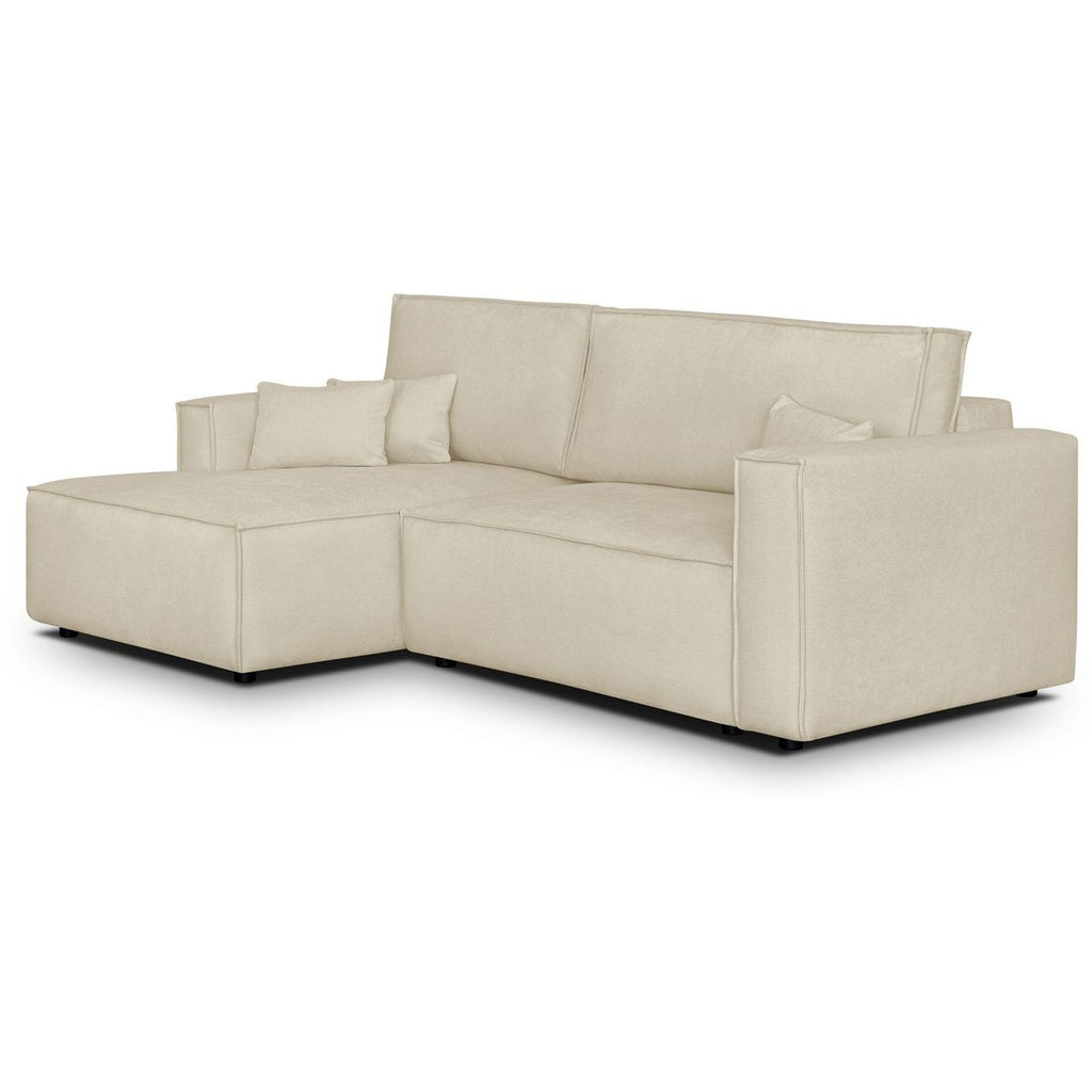 Asti - Canapé d'Angle à Gauche Convertible 3 Places en Tissu Chenille - Beige Foncé