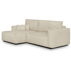 Asti - Canapé d'Angle à Gauche Convertible 3 Places en Tissu Chenille - Beige Foncé
