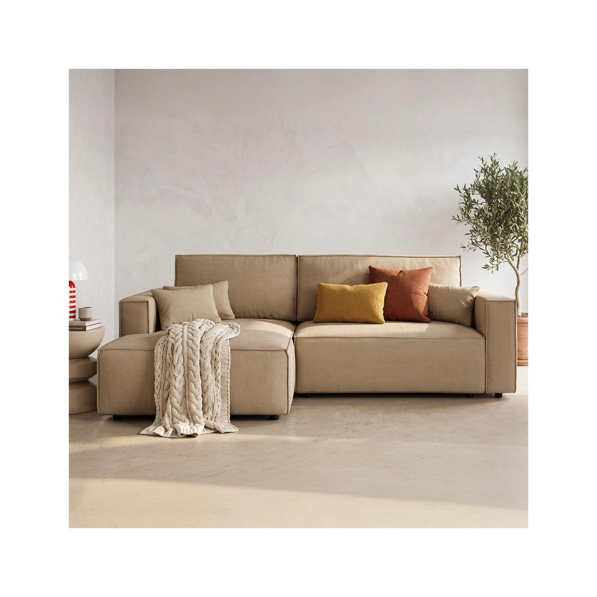 Asti - Canapé d'Angle à Gauche Convertible 3 Places en Tissu Chenille - Miel