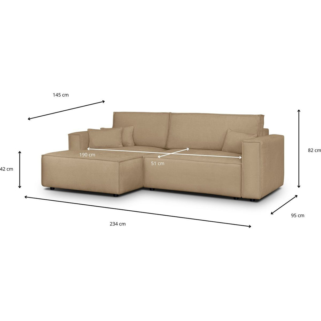 Asti - Canapé d'Angle à Gauche Convertible 3 Places en Tissu Chenille - Moka
