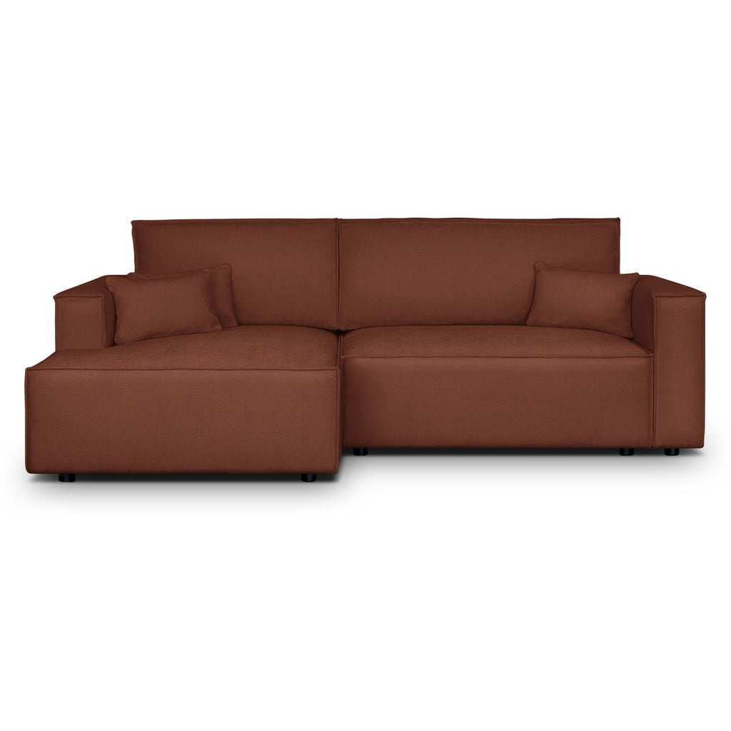 Asti - Canapé d'Angle à Gauche Convertible 3 Places en Tissu Chenille - Rouille Foncé