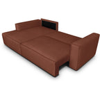 Asti - Canapé d'Angle à Gauche Convertible 3 Places en Tissu Chenille - Rouille Foncé