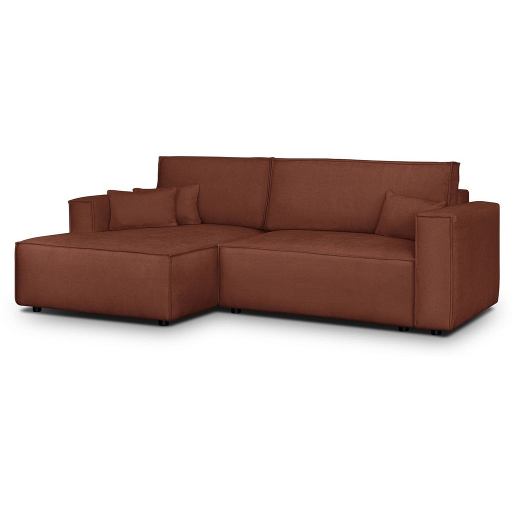 Asti - Canapé d'Angle à Gauche Convertible 3 Places en Tissu Chenille - Rouille Foncé