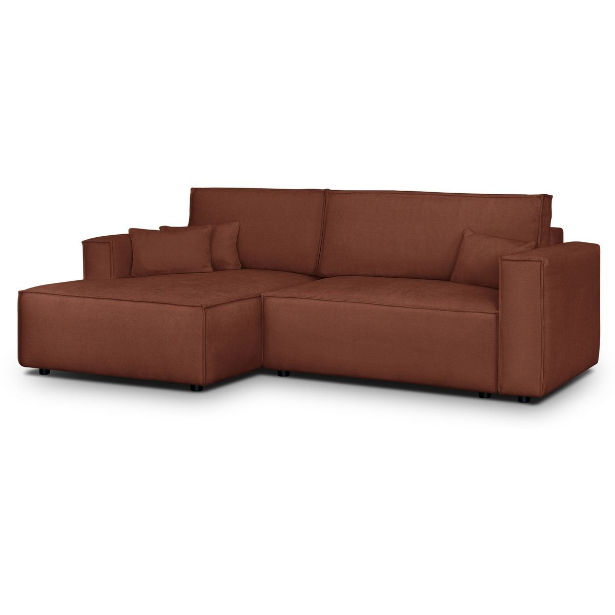 Asti - Canapé d'Angle à Gauche Convertible 3 Places en Tissu Chenille - Rouille Foncé