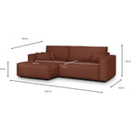 Asti - Canapé d'Angle à Gauche Convertible 3 Places en Tissu Chenille - Rouille Foncé
