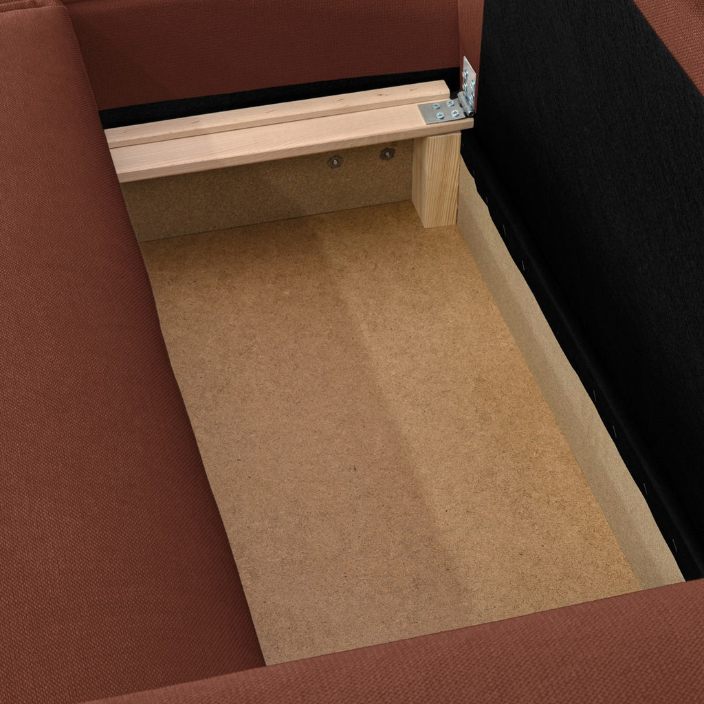 Asti - Canapé d'Angle à Gauche Convertible 3 Places en Tissu Chenille - Rouille Foncé