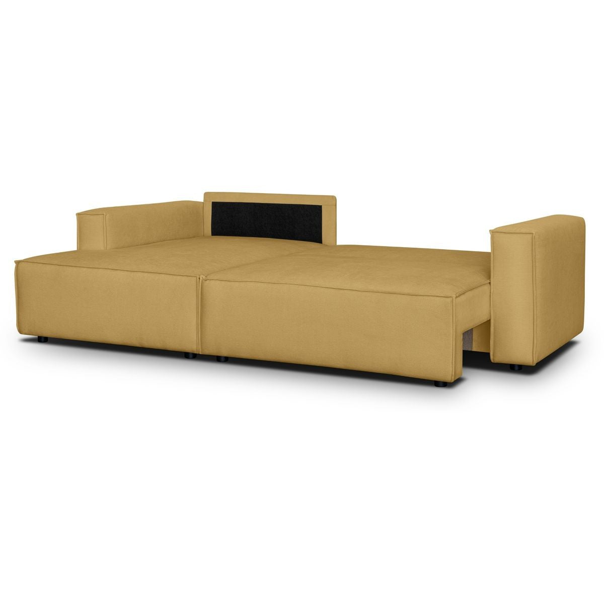Asti - Canapé d'Angle à Gauche Convertible 3 Places en Tissu Chenille - Jaune Moutarde