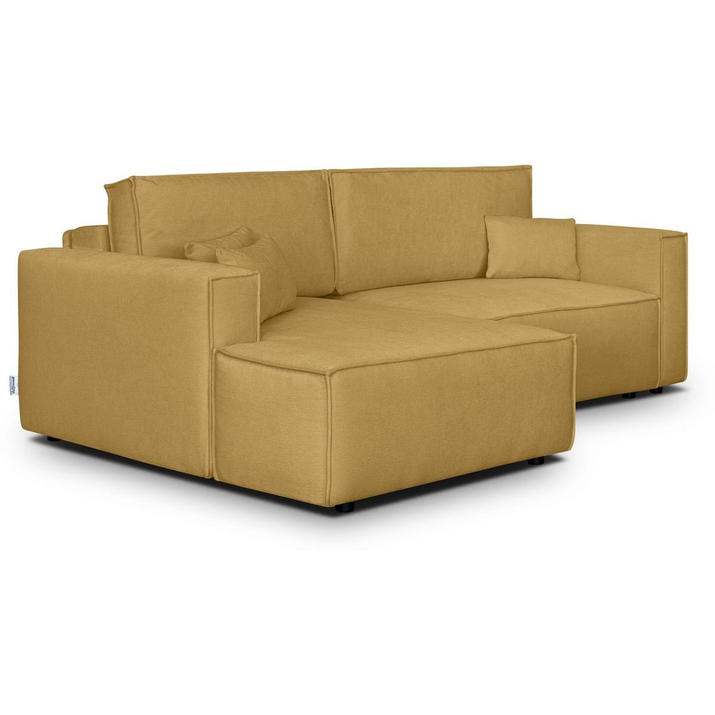 Asti - Canapé d'Angle à Gauche Convertible 3 Places en Tissu Chenille - Jaune Moutarde
