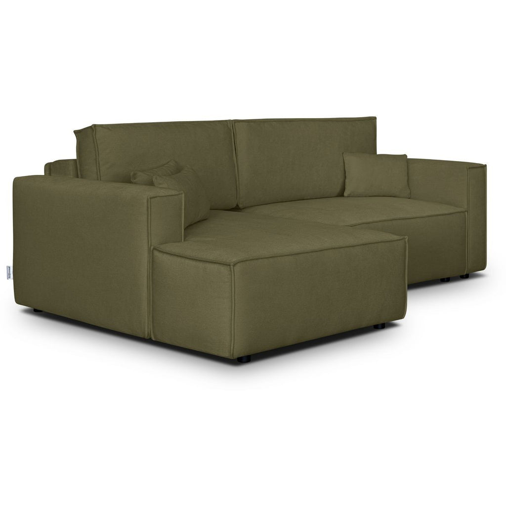 Asti - Canapé d'Angle à Gauche Convertible 3 Places en Tissu Chenille - Vert Kaki
