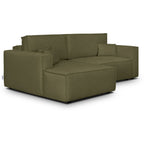 Asti - Canapé d'Angle à Gauche Convertible 3 Places en Tissu Chenille - Vert Kaki