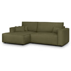 Asti - Canapé d'Angle à Gauche Convertible 3 Places en Tissu Chenille - Vert Kaki