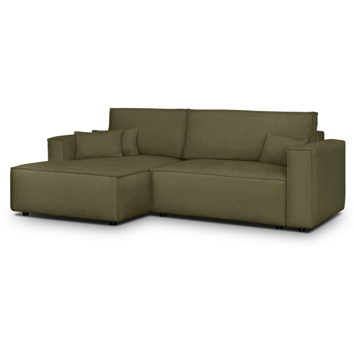 Asti - Canapé d'Angle à Gauche Convertible 3 Places en Tissu Chenille - Vert Kaki