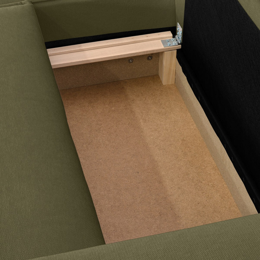 Asti - Canapé d'Angle à Gauche Convertible 3 Places en Tissu Chenille - Vert Kaki