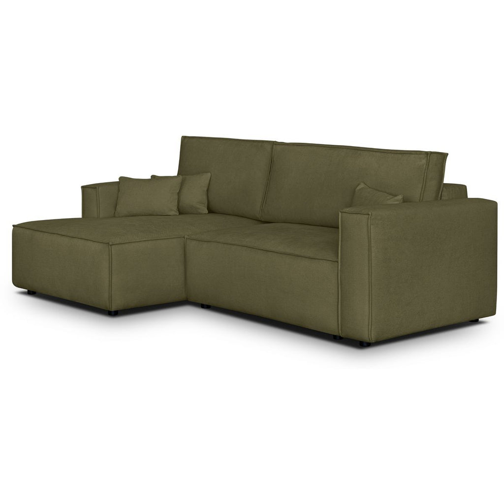 Asti - Canapé d'Angle à Gauche Convertible 3 Places en Tissu Chenille - Vert Kaki