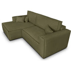 Asti - Canapé d'Angle à Gauche Convertible 3 Places en Tissu Chenille - Vert Kaki