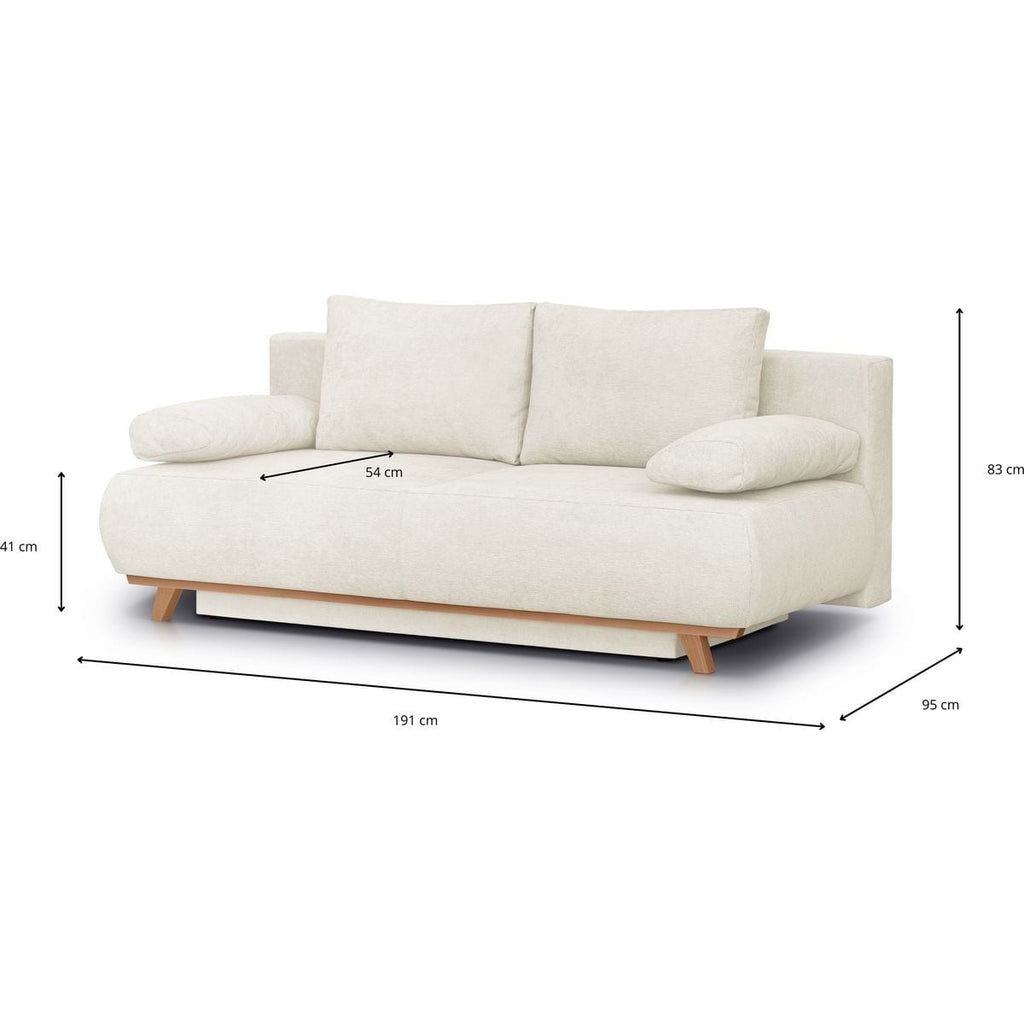 Laria - Canapé Convertible 3 Places avec Coffre de Rangement en Tissu Chenille - Beige