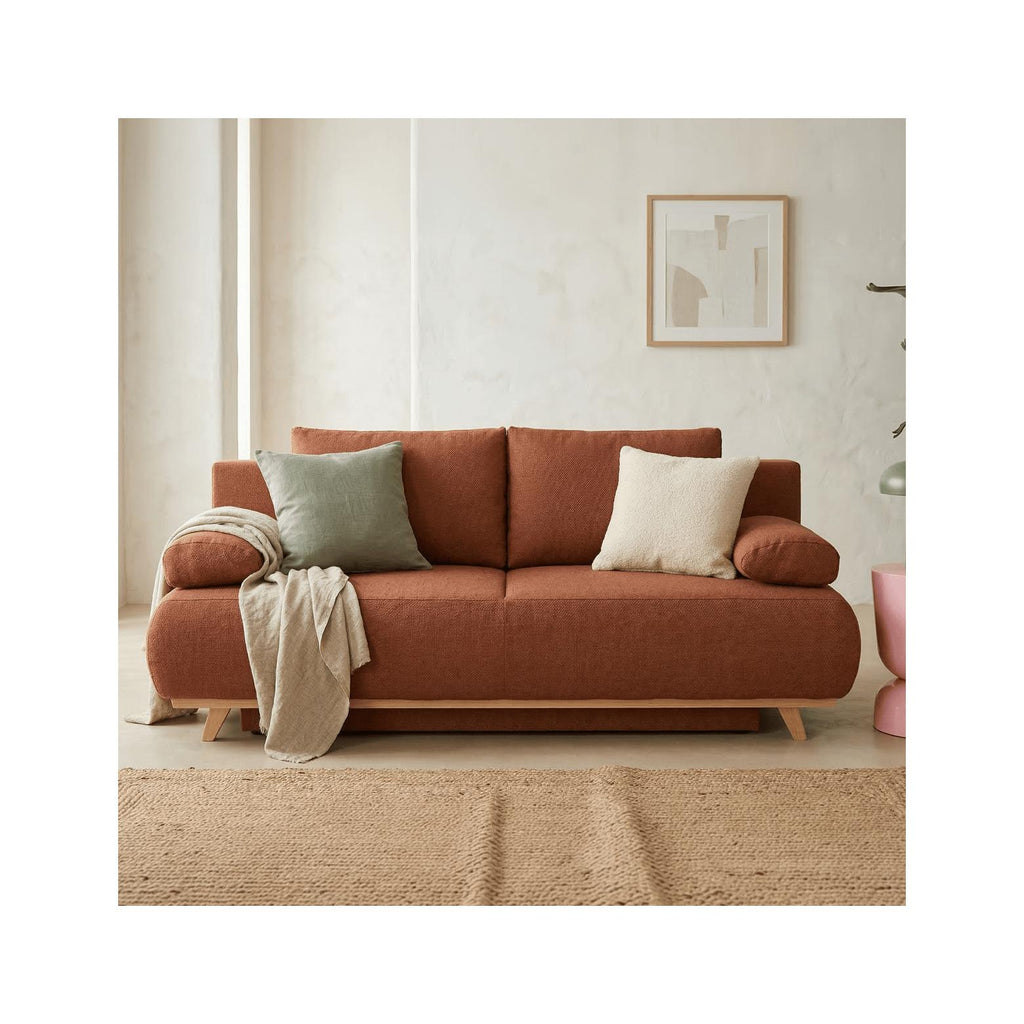 Laria - Canapé Convertible 3 Places avec Coffre de Rangement en Tissu Chenille - Terracotta
