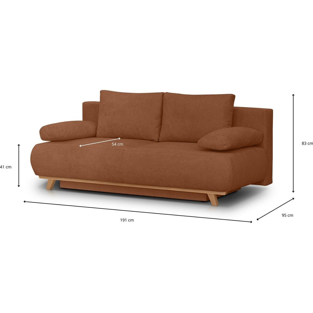 Laria - Canapé Convertible 3 Places avec Coffre de Rangement en Tissu Chenille - Terracotta