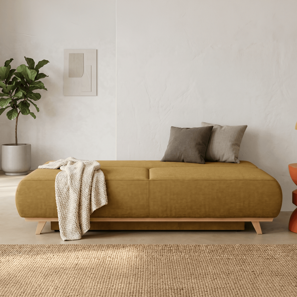 Laria - Canapé Convertible 3 Places avec Coffre de Rangement en Tissu Chenille - Bronze