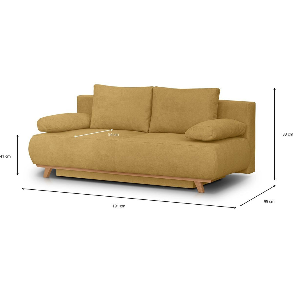 Laria - Canapé Convertible 3 Places avec Coffre de Rangement en Tissu Chenille - Jaune Moutarde
