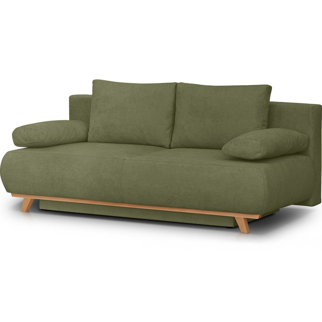 Laria - Canapé Convertible 3 Places avec Coffre de Rangement en Tissu Chenille - Vert Olive