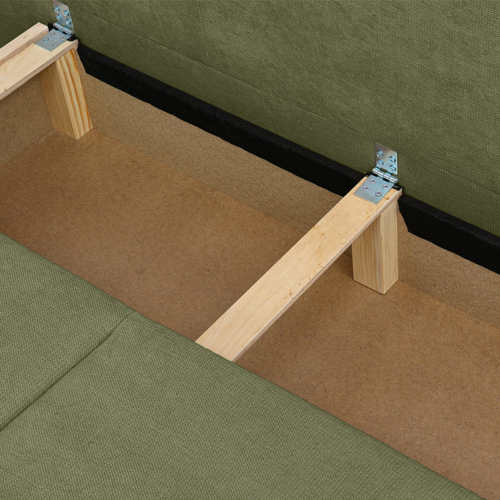 Laria - Canapé Convertible 3 Places avec Coffre de Rangement en Tissu Chenille - Vert Olive