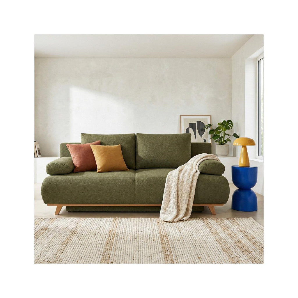 Laria - Canapé Convertible 3 Places avec Coffre de Rangement en Tissu Chenille - Vert Kaki