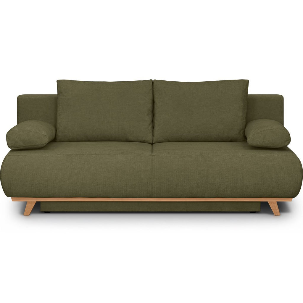Laria - Canapé Convertible 3 Places avec Coffre de Rangement en Tissu Chenille - Vert Kaki