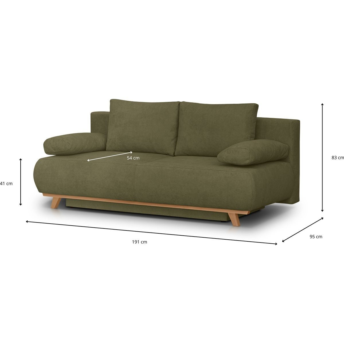 Laria - Canapé Convertible 3 Places avec Coffre de Rangement en Tissu Chenille - Vert Kaki